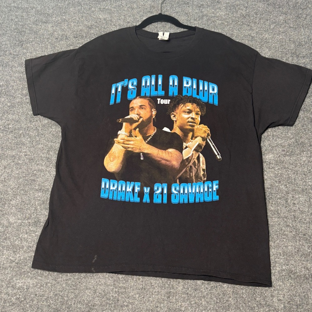 Drake x 21 Savage Its All A Blur Tour T-Shirt Mens XL Black Hanes Concert Tee